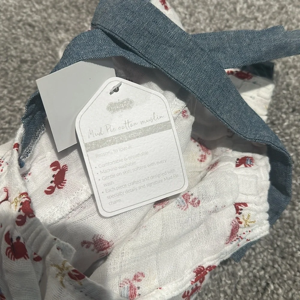 Mud‎ Pie cotton muslin glitter crab bubble romper 6-9 months NWT